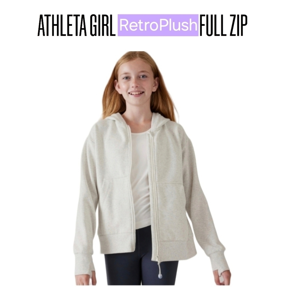 ATHLETA GIRL RetroPlush ◇ Full Zip Hoodie, Super Soft Inside, Medium 8/10 ◇ NWT